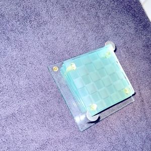 4 piece 3D glass checker board coaster set